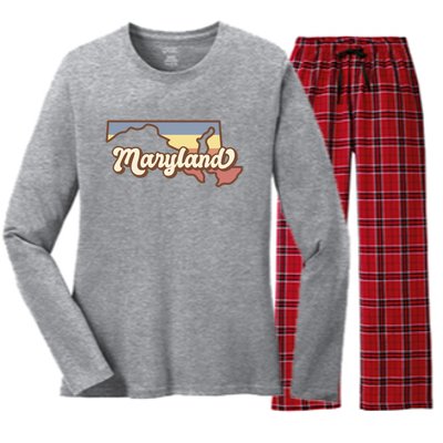 Maryland Retro Sunset Logo Women's Long Sleeve Flannel Pajama Set 