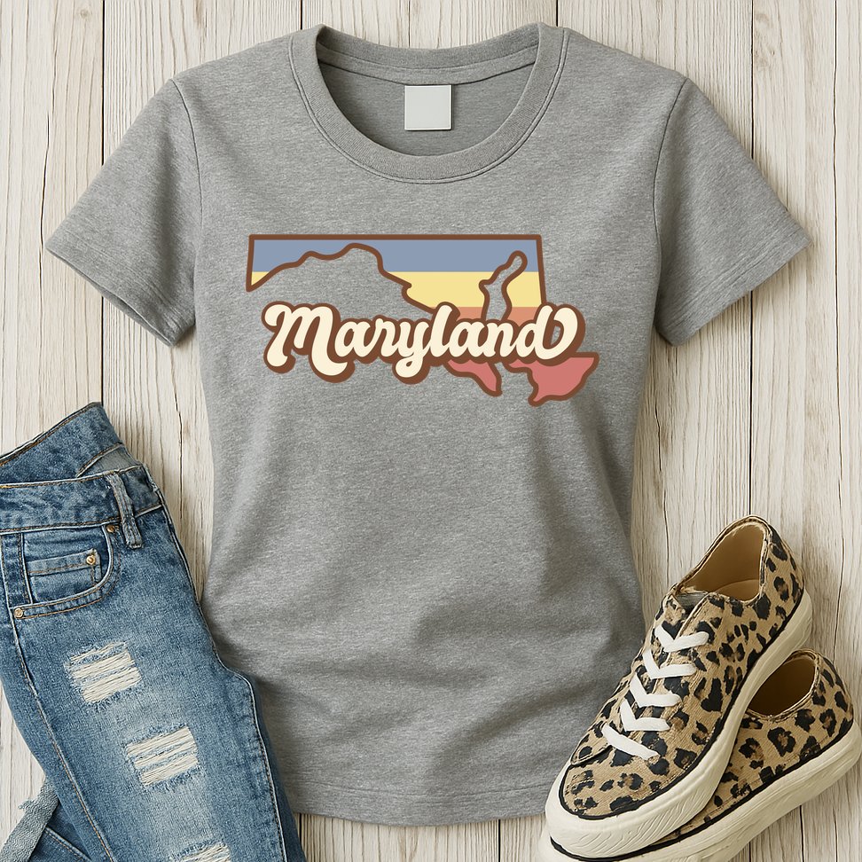 Maryland Retro Sunset Logo Womens T-Shirt