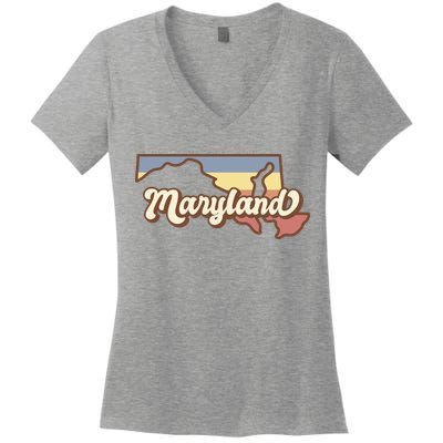 Maryland Retro Sunset Logo Women's V-Neck T-Shirt