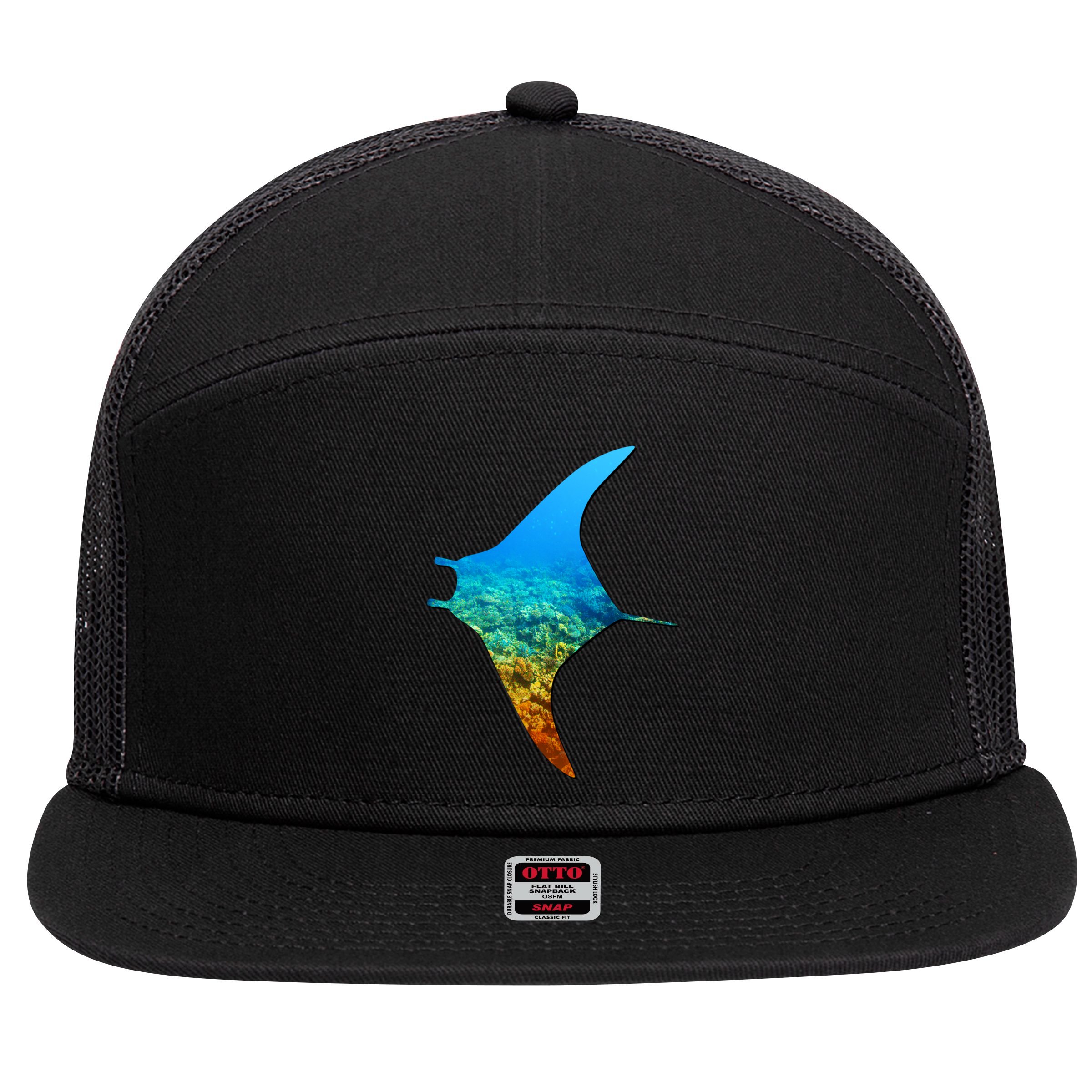 Manta Ray Silhouette Earth Day And Ocean Week Gift 7 Panel Mesh Trucker Snapback Hat