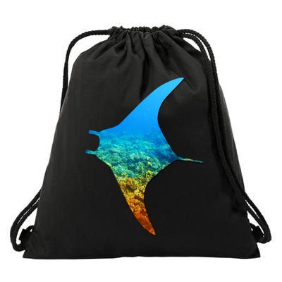 Manta Ray Silhouette Earth Day And Ocean Week Gift Drawstring Bag