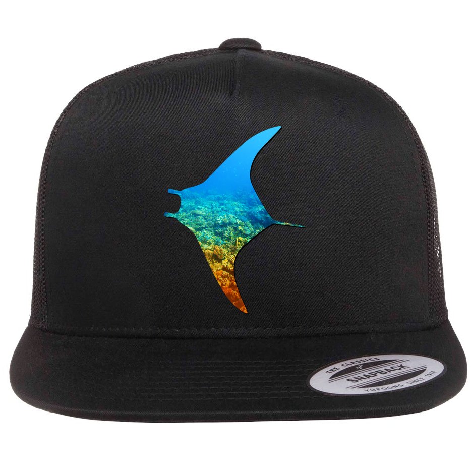 Manta Ray Silhouette Earth Day And Ocean Week Gift Flat Bill Trucker Hat