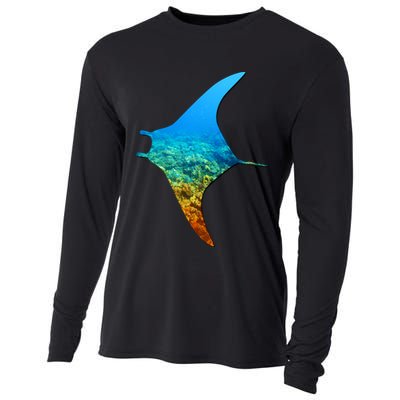 Manta Ray Silhouette Earth Day And Ocean Week Gift Cooling Performance Long Sleeve Crew