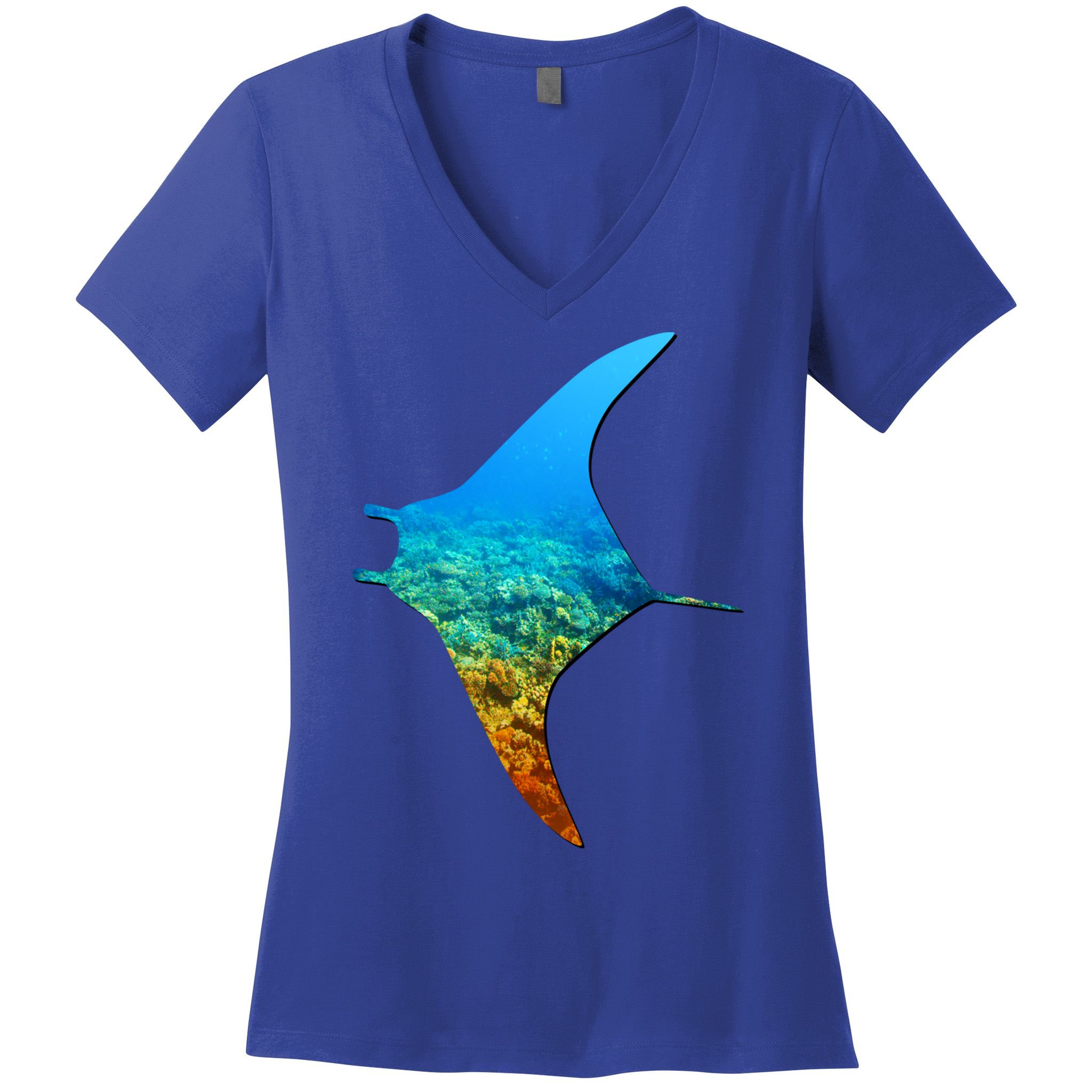 Manta Ray Silhouette Earth Day And Ocean Week Gift Women's V-Neck T-Shirt