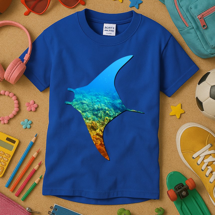 Manta Ray Silhouette Earth Day And Ocean Week Gift Kids T-Shirt