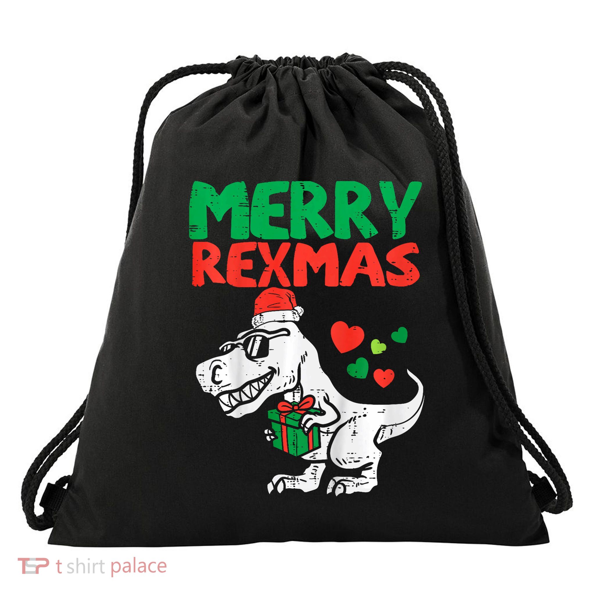 Merry Rexmas Santa Trex Dino Christmas Drawstring Bag