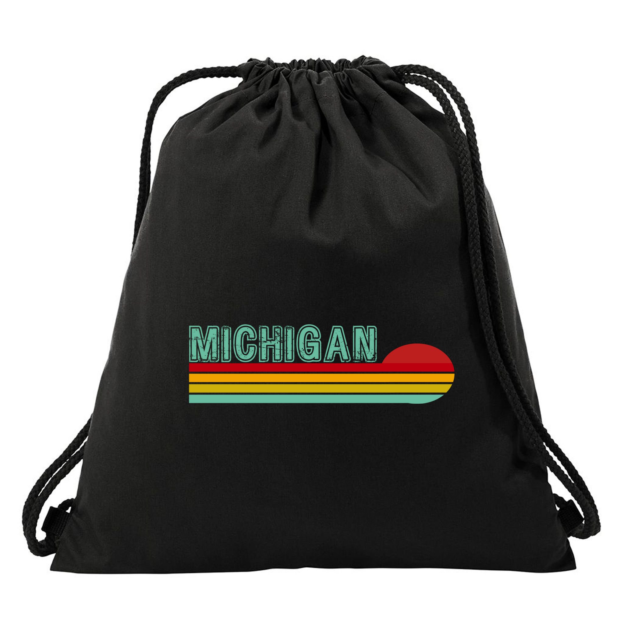 Michigan Retro Sunset Logo Drawstring Bag