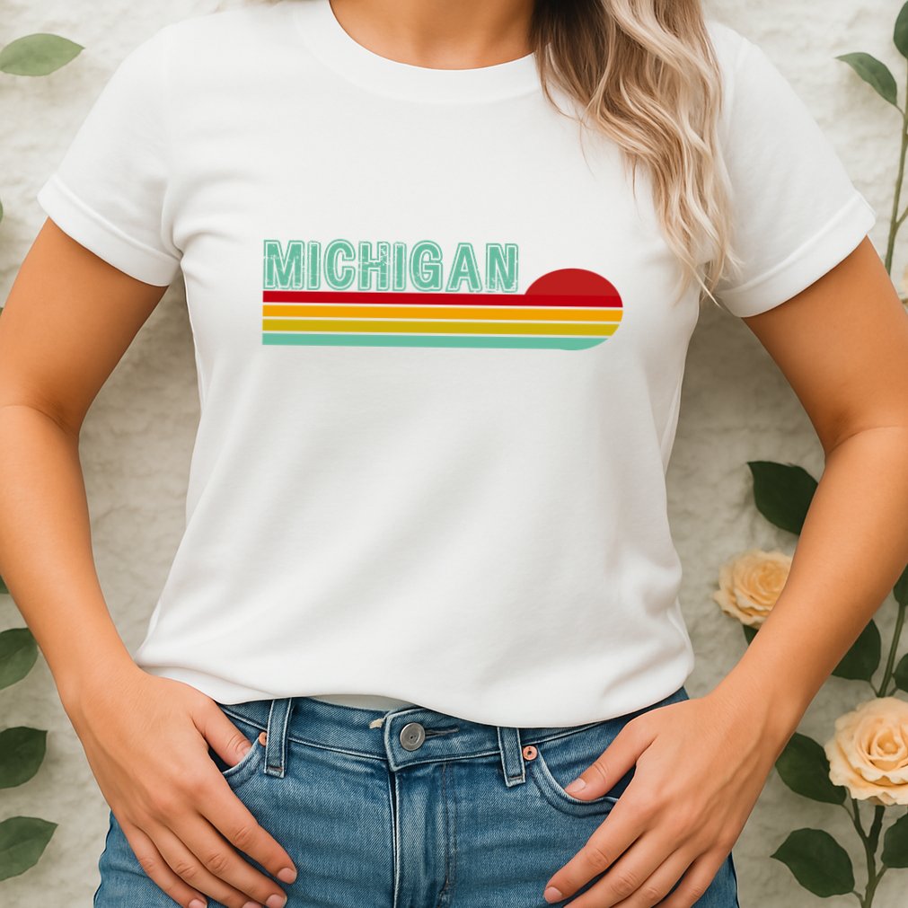Michigan Retro Sunset Logo Womens T-Shirt