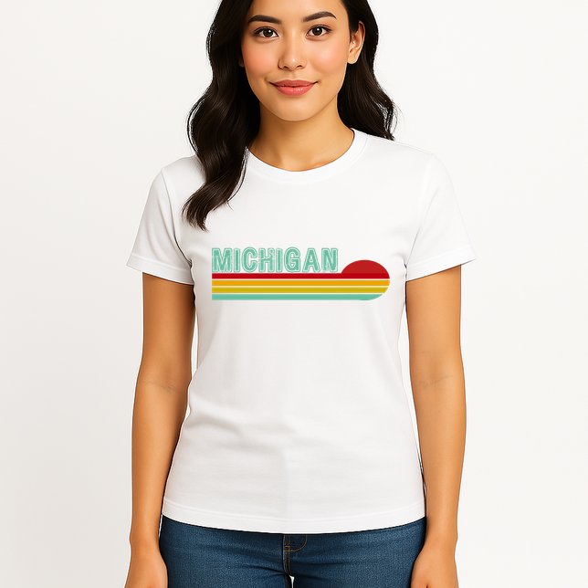 Michigan Retro Sunset Logo Womens T-Shirt