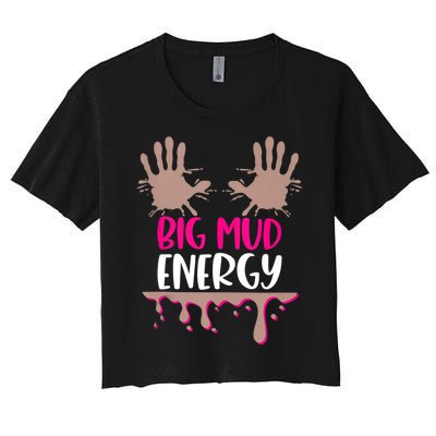 Mud Run Team Women Big Mud Energy Mud Race Muddy Handprints Women's Crop Top Tee