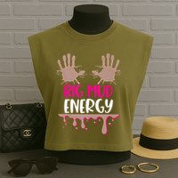 Mud Run Team Women Big Mud Energy Mud Race Muddy Handprints Garment-Dyed Women's Muscle Tee
