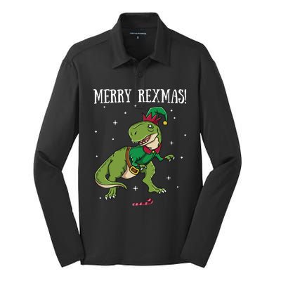 Merry Rexmas Trex Elf Dinosaur Elves Christmas Dino Xmas Gift Silk Touch Performance Long Sleeve Polo