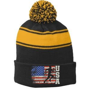 Marathon Runner Team America Usa Flag Running Shoes Stripe Pom Pom Beanie