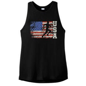 Marathon Runner Team America Usa Flag Running Shoes Ladies PosiCharge Tri-Blend Wicking Tank