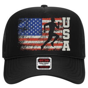 Marathon Runner Team America Usa Flag Running Shoes High Crown Mesh Back Trucker Hat