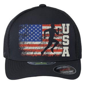 Marathon Runner Team America Usa Flag Running Shoes Flexfit Unipanel Trucker Cap