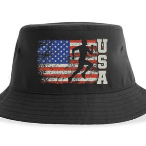 Marathon Runner Team America Usa Flag Running Shoes Sustainable Bucket Hat