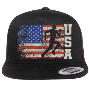 Marathon Runner Team America Usa Flag Running Shoes Flat Bill Trucker Hat