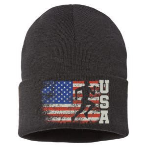 Marathon Runner Team America Usa Flag Running Shoes Sustainable Knit Beanie