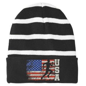 Marathon Runner Team America Usa Flag Running Shoes Striped Beanie with Solid Band