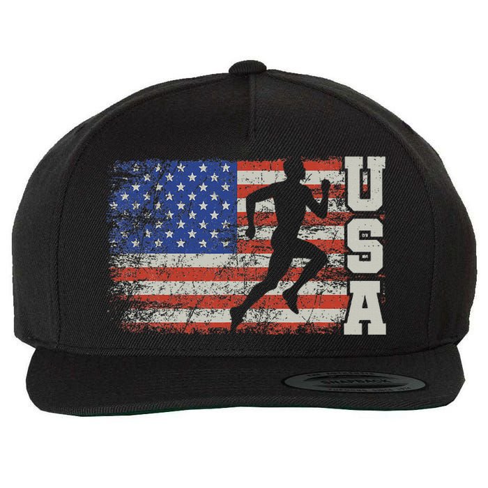 Marathon Runner Team America Usa Flag Running Shoes Wool Snapback Cap