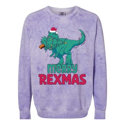 Merry Rexmas Tree Rex Dinosaur Christmas Gift Colorblast Crewneck Sweatshirt