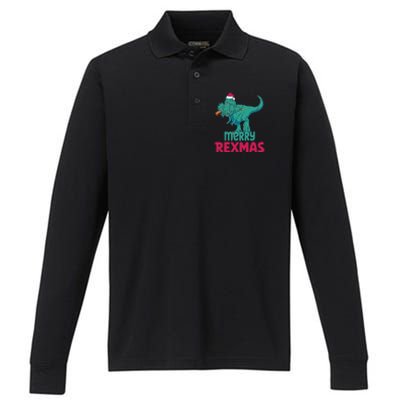 Merry Rexmas Tree Rex Dinosaur Christmas Gift Performance Long Sleeve Polo