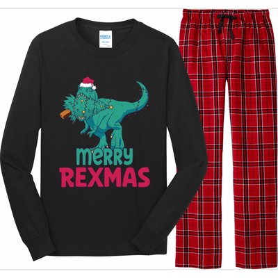 Merry Rexmas Tree Rex Dinosaur Christmas Gift Long Sleeve Pajama Set