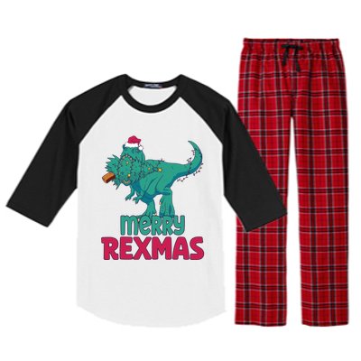 Merry Rexmas Tree Rex Dinosaur Christmas Gift Raglan Sleeve Pajama Set