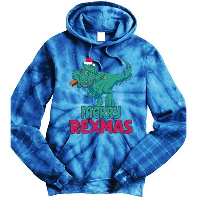 Merry Rexmas Tree Rex Dinosaur Christmas Gift Tie Dye Hoodie