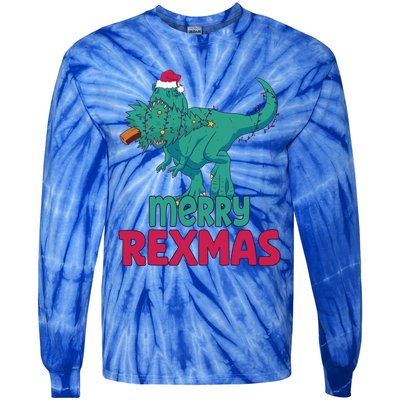 Merry Rexmas Tree Rex Dinosaur Christmas Gift Tie-Dye Long Sleeve Shirt