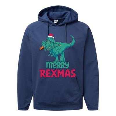 Merry Rexmas Tree Rex Dinosaur Christmas Gift Performance Fleece Hoodie