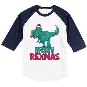 Merry Rexmas Tree Rex Dinosaur Christmas Gift Baseball Sleeve Shirt