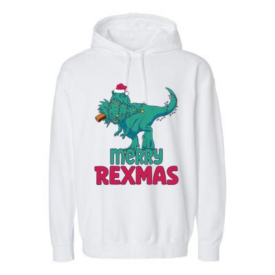 Merry Rexmas Tree Rex Dinosaur Christmas Gift Garment-Dyed Fleece Hoodie