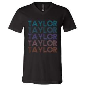 Modern Repeated Text Taylor First Name Gift Taylor lover V-Neck T-Shirt