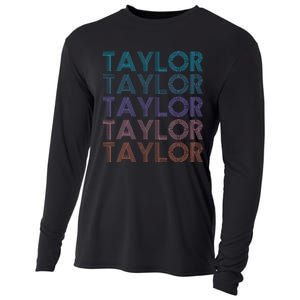 Modern Repeated Text Taylor First Name Gift Taylor lover Cooling Performance Long Sleeve Crew