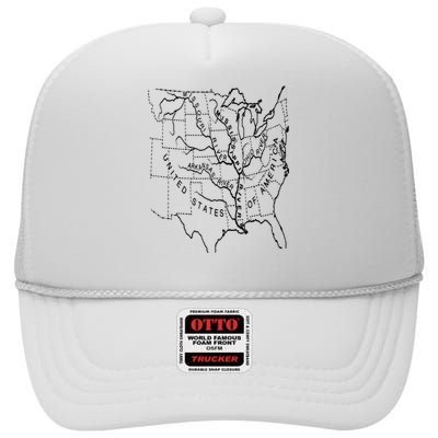 Mississippi River Tee Geography United States Of America High Crown Mesh Back Trucker Hat