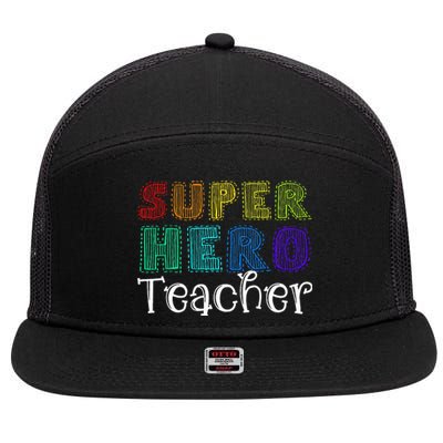 Multicolor Retro Teacher Superhero 7 Panel Mesh Trucker Snapback Hat