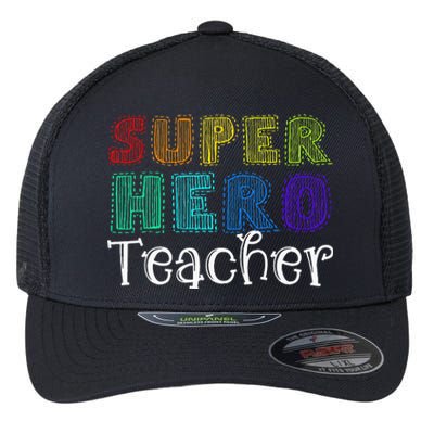 Multicolor Retro Teacher Superhero Flexfit Unipanel Trucker Cap