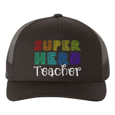 Multicolor Retro Teacher Superhero Yupoong Adult 5-Panel Trucker Hat