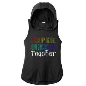 Multicolor Retro Teacher Superhero Ladies PosiCharge Tri-Blend Wicking Draft Hoodie Tank