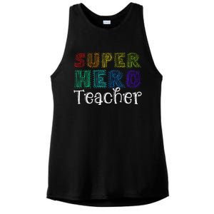 Multicolor Retro Teacher Superhero Ladies PosiCharge Tri-Blend Wicking Tank