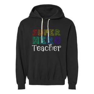 Multicolor Retro Teacher Superhero Garment-Dyed Fleece Hoodie