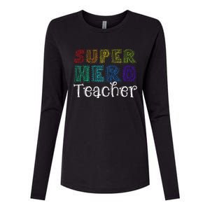 Multicolor Retro Teacher Superhero Womens Cotton Relaxed Long Sleeve T-Shirt