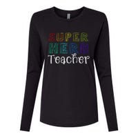 Multicolor Retro Teacher Superhero Womens Cotton Relaxed Long Sleeve T-Shirt