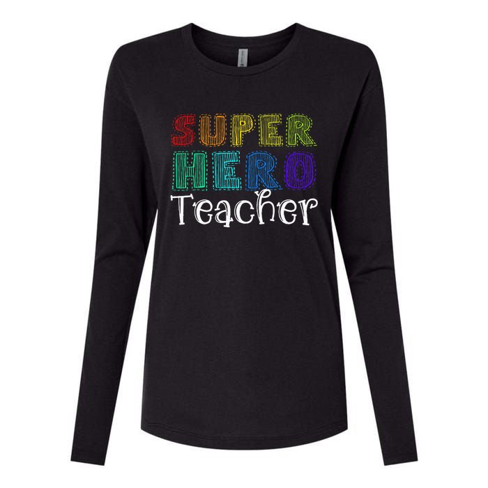 Multicolor Retro Teacher Superhero Womens Cotton Relaxed Long Sleeve T-Shirt