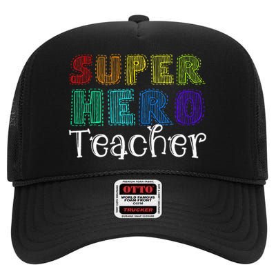 Multicolor Retro Teacher Superhero High Crown Mesh Back Trucker Hat