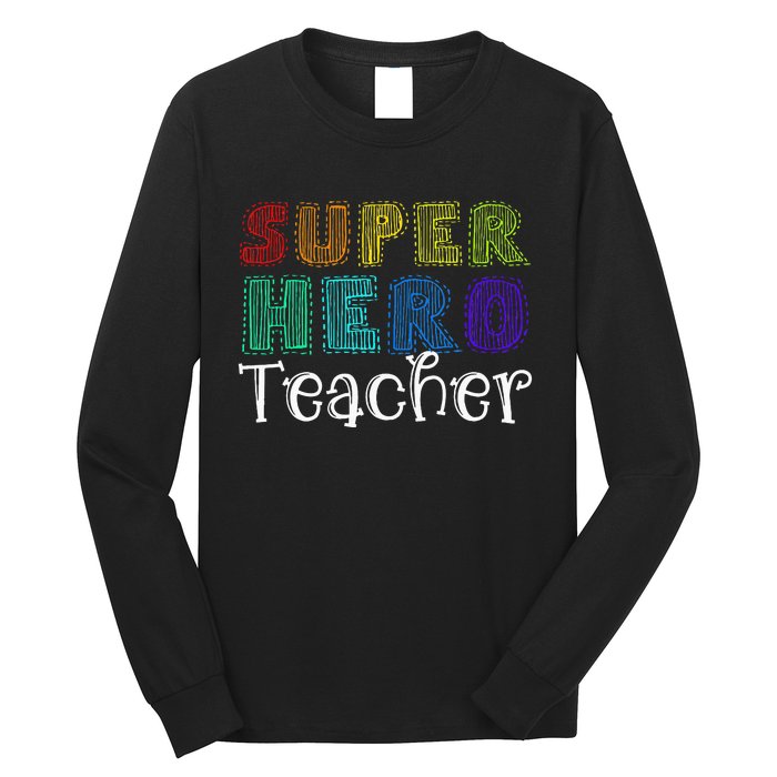 Multicolor Retro Teacher Superhero Long Sleeve Shirt