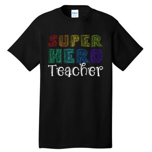 Multicolor Retro Teacher Superhero Tall T-Shirt