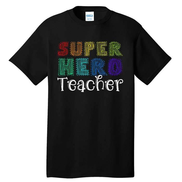 Multicolor Retro Teacher Superhero Tall T-Shirt